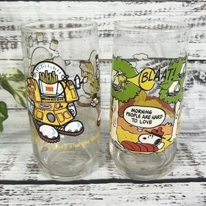 Vintage Peanuts McDonald’s Burger King Camp Snoopy Wizard Fries Glasses Set of 2